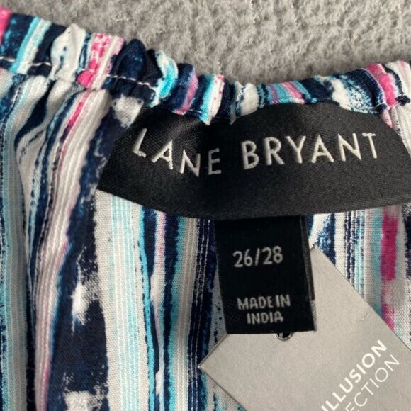 Lane Bryant Women's Size 26/28 Multi-Color Striped Wrap Top Plus 100% Cotton - Picture 2 of 13